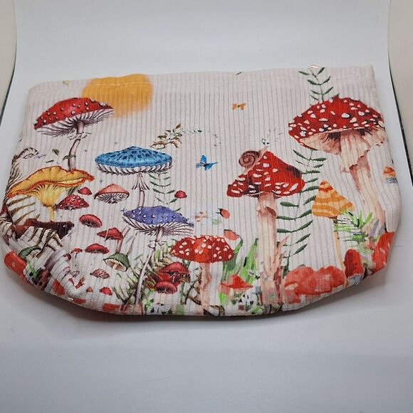 Mushroom corduroy cosmetic case makeup bag travel pouch - Picture 6 of 11